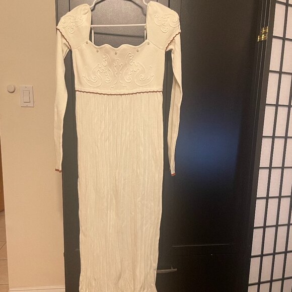 Simple Retro Mackenzie Wave Square Neck Pearl Contrast Knitted Dress in Size M - Picture 3 of 4